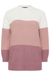 YOURS Curve Pink & Cream Colourblock Stripe Jumper