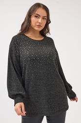 YOURS Plus Size Charcoal Grey Studded Jumper | Yours Clothing 3
