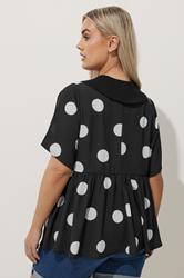 LIMITED COLLECTION Plus Size Black Polka Dot Tie Front Collared Top | Yours Clothing 3