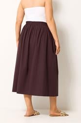 YOURS Plus Size Chocolate Brown Poplin Midi Skirt | Yours Clothing 2