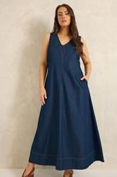 EVANS Plus Size Indigo Blue Sleeveless Cotton Denim Dress | Evans  4