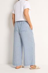 YOURS Plus Size Blue Stripe Linen Look Trousers | Yours Clothing 4