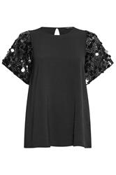 YOURS Plus Size Black Sequin Short Sleeve Blouse | Yours Clothing 7