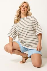 YOURS Plus Size Ivory White Stripe Ringer T-Shirt | Yours Clothing 1