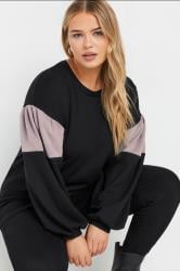YOURS Plus Size Black & Pink Colour Block Sleeve Sweatshirt | Yours Clothing 4