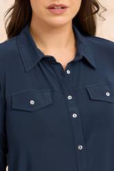 EVANS Plus Size Navy Blue Tab Sleeve Blouse | Evans  4