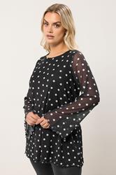 YOURS Plus Size Black Polka Dot Mesh Swing Top | Yours Clothing 3