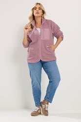 YOURS Plus Size Pink Pocket Teddy Fleece Jacket | Yours Clothing 2