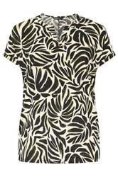 YOURS Curve Natural Brown Textured Abstract Tropic Notch Neck Top