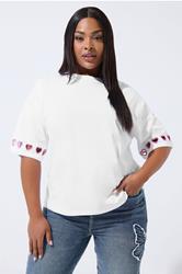LIMITED COLLECTION Plus Size White Heart Cut Out Sleeve T-Shirt | Yours Clothing  3