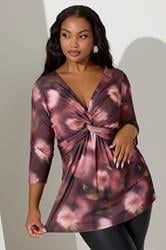 YOURS LONDON Plus Size Red Floral Knot Front Top | Yours Clothing 3