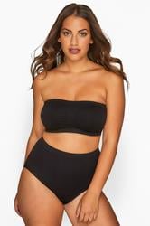 YOURS Plus Size Black Seamless Padded Non-Wired Bandeau Bra | Yours Clothing 1