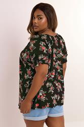 YOURS Plus Size Black Floral Print Tie Front Top | Yours Clothing 3