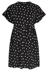 YOURS Curve Black Polka Dot Frill Sleeve Tunic Dress