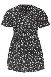 YOURS Curve Black Daisy Flutter Sleeve Top