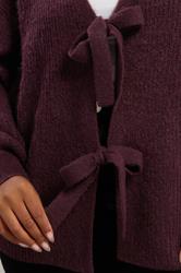 YOURS Plus Size Wine Red Bow Tie Front Cardigan | Yours Clothing 4
