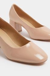 Nude Faux Leather Block Heel Court Shoes In Extra Wide EEE Fit | Yours Clothing 5