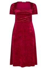YOURS LONDON Curve Red Velvet Square Neck Midi Dress