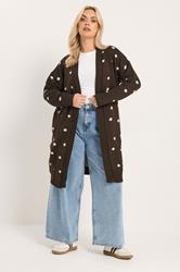 YOURS Plus Size Chocolate Brown Polka Dot Knitted Cardigan | Yours Clothing 3