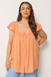 YOURS Plus Size Orange Linen Cap Sleeve Top | Yours Clothing 3