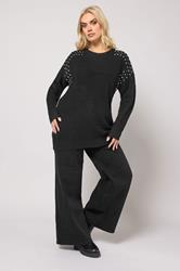 YOURS Plus Size Black Diamante Embellished Knitted Jumper | Yours Clothing 1
