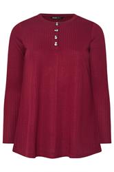 YOURS Plus Size Burgundy Red Henley Swing Top | Yours Clothing 5