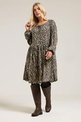 YOURS Plus Size Black Leopard Print Tie Neck Dress | Yours Clothing 1