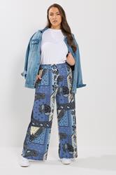 YOURS Plus Size Blue Bandana Print Belted Wide Leg Trousers | Yours Clothing 2