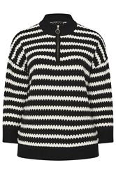 YOURS Plus Size Black Scallop Stripe Quarter Zip Jumper | Yours Clothing 6