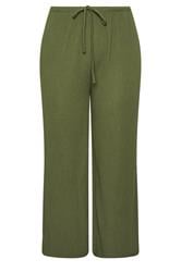 YOURS Curve Khaki Green Textured Trousers