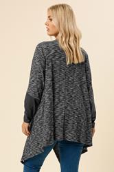 YOURS Plus Size Grey Ribbed Faux Leather Sleeve Cardigan | Yours Clothing 3