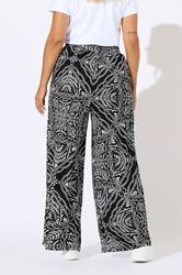 YOURS Plus Size Black Bandana Print Textured Wide Leg Trousers | Yours Clothing 2