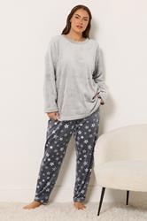 YOURS Plus Size Grey Embossed Star Borg Lounge Set | Yours Clothing 3
