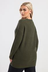 YOURS Plus Size Khaki Green Essential Knitted Jumper | Yours Clothing 2