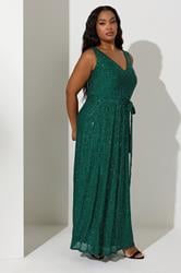 YOURS LONDON Plus Size Green Sequin V-Neck Maxi Dress | Yours Clothing 3