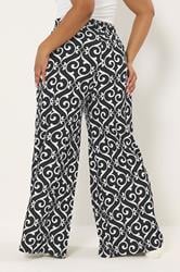 YOURS Plus Size Black Abstract Print Trousers | Yours Clothing 2