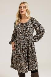 YOURS Plus Size Black Leopard Print Tie Neck Dress | Yours Clothing 3