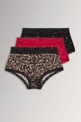 YOURSET Curve 3 PACK Red & Black Leopard Print Lace Mid Rise Shorts