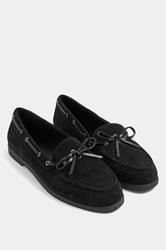 Black Faux Suede Bow Boat Shoes In Wide E Fit | Yours Clothing 3