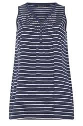 EVANS Curve Navy Blue Stripe Cotton Henley Vest Top