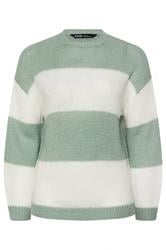 YOURS Curve Green & White Striped Knitted Soft Touch Jumper