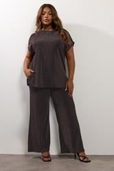 YOURS Plus Size Black Metallic Wide Leg Trousers | Yours Clothing 1
