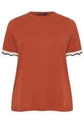 YOURS Curve Burnt Orange Metallic Crochet Trim T-Shirt