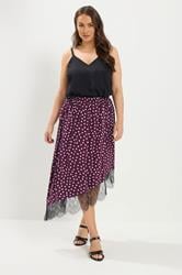 YOURS Plus Size Purple Polka Dot Lace Asymmetric Hem Skirt | Yours Clothing 3