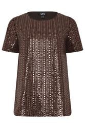 LTS Tall Brown Crew Neck Sequin Top
