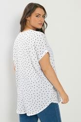 YOURS Plus Size White Textured Polka Dot Notch Neck Top | Yours Clothing 2