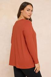 EVANS Plus Size Rust Orange Premium Ribbed Modal Blend Swing Top | Evans 2
