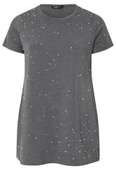 YOURS Plus Size Grey Stud & Pearl Embellished T-Shirt | Yours Clothing 5