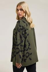 YOURS Plus Size Khaki Green Leopard High Neck Jumper | Yours Clothing 2