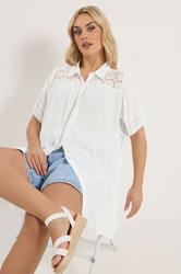 YOURS Plus Size White Tiered Crochet Detailed Shirt | Yours Clothing 1